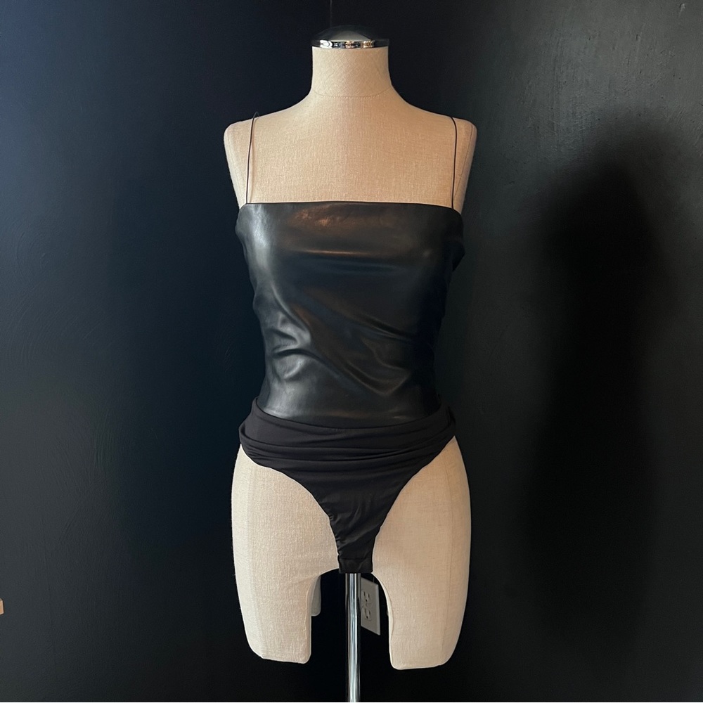Mekhi vegan leather strap bodysuit